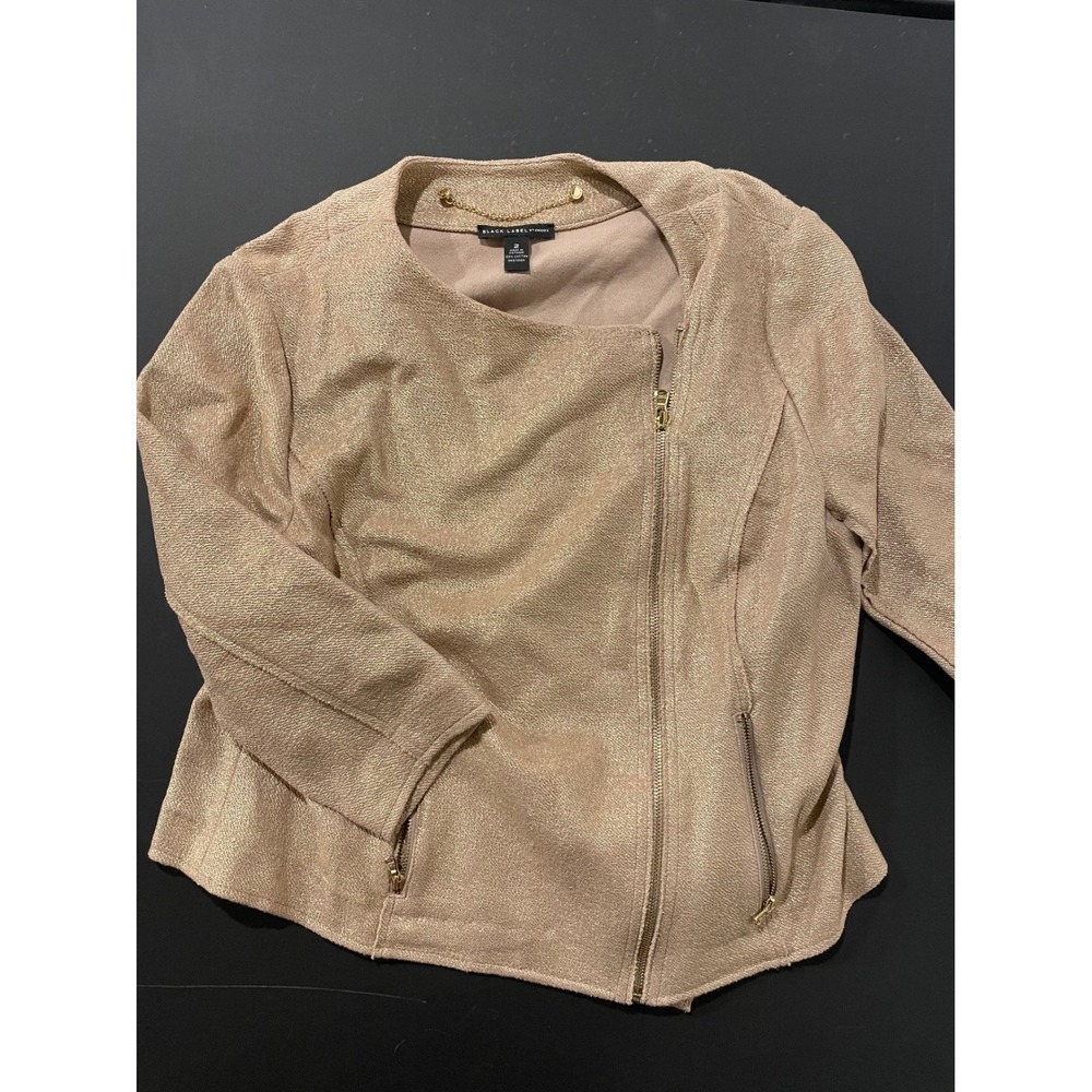 Black Label by Chico's Metallic Gold Textured Moto Jacket Blazer Women's Size 2
